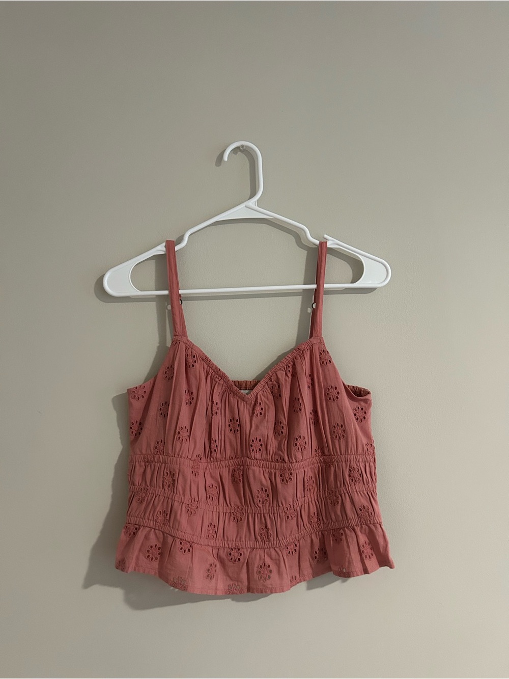 Hollister Co. pink eyelet top with floral cut-out pattern, size Medium